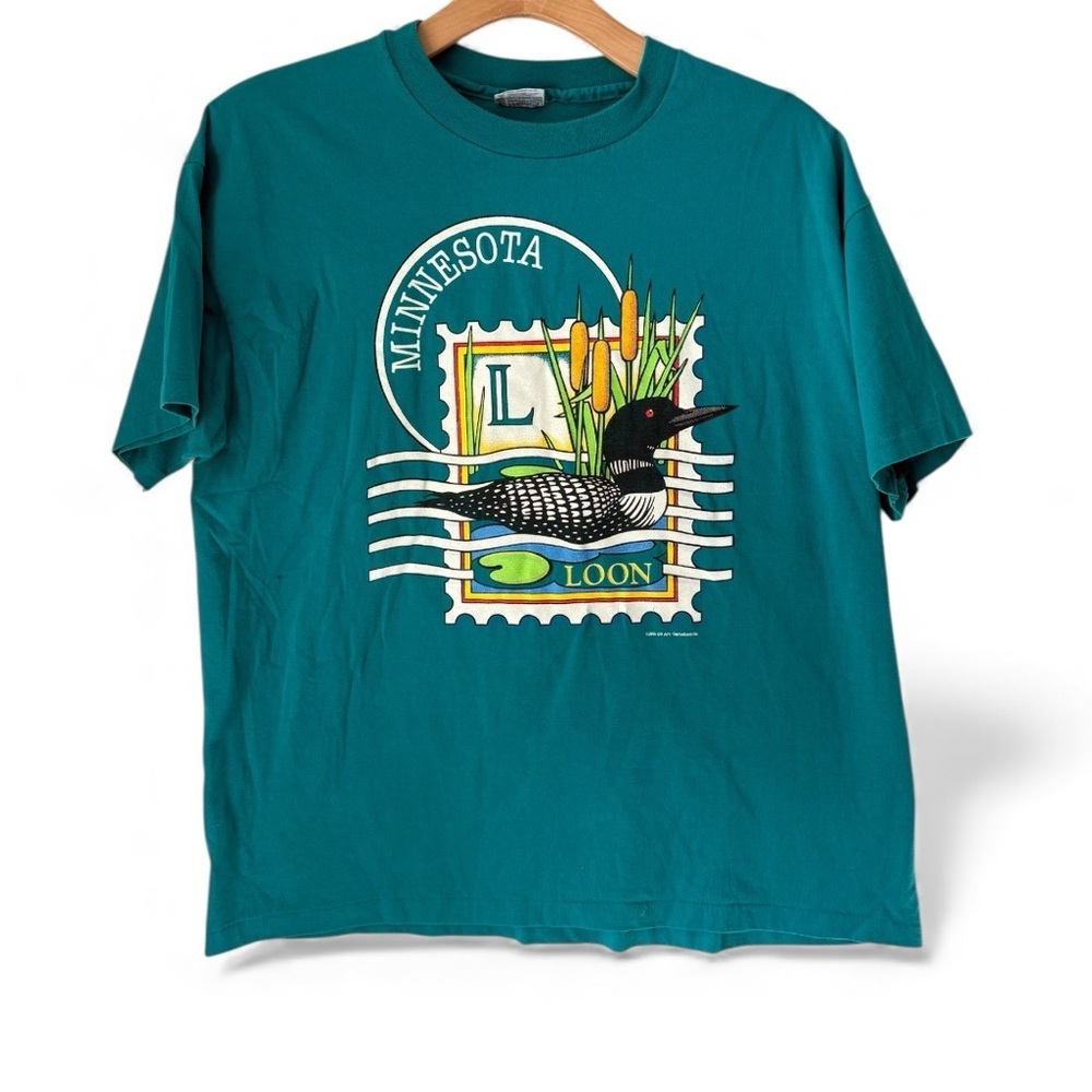 Vintage 1991 Minnesota Loon Wildlife Tee — Hanes Fifty-Fifty Made in USA XL